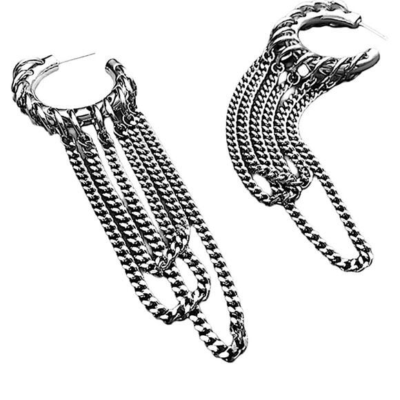 Silver Chain Hoop Link Earrings Punk Retro Y2K - Picture 6 of 6